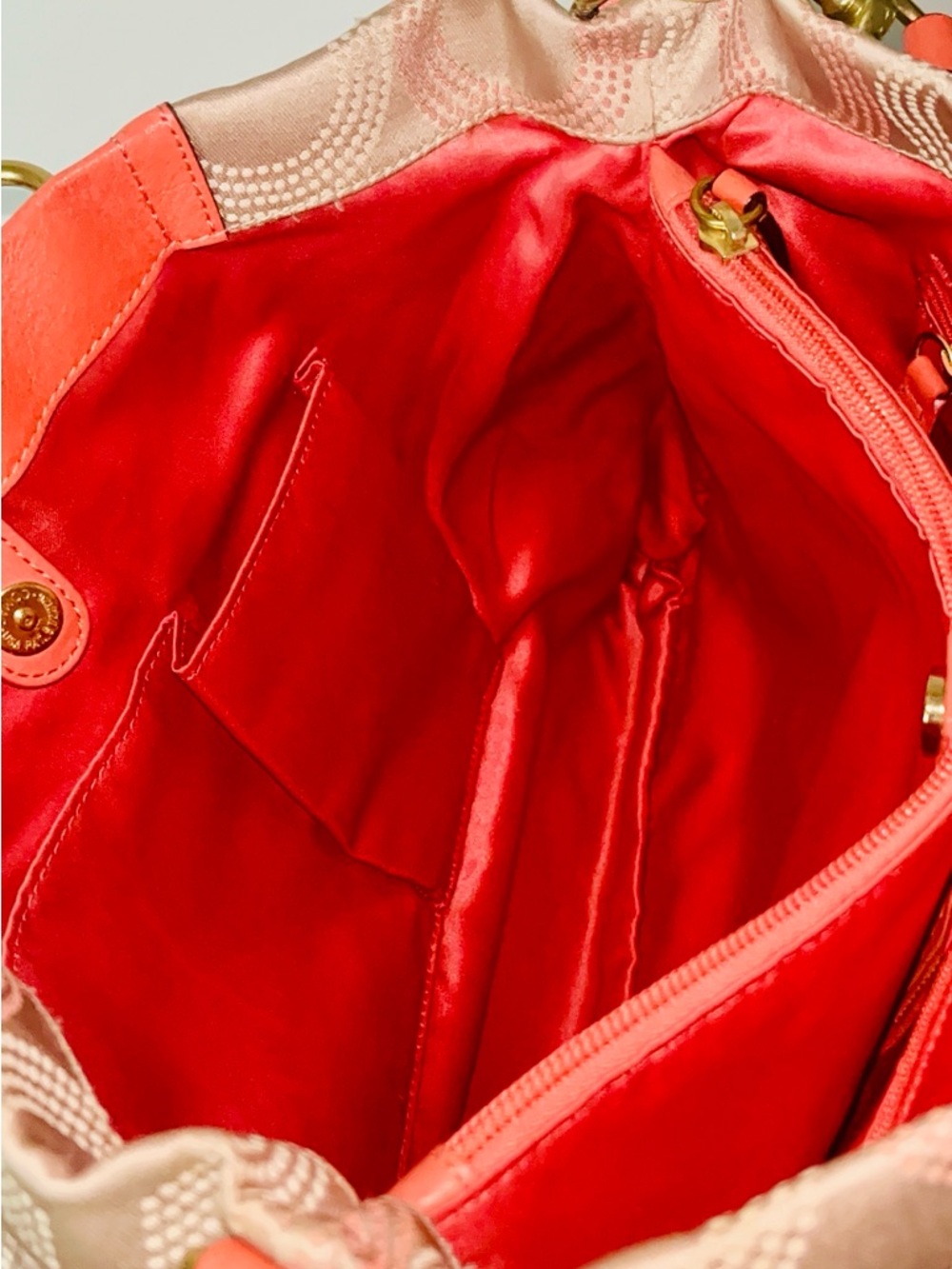 Coach Beige Signature Tote with Bright Orange Leather Trim - Picture 3 of 8